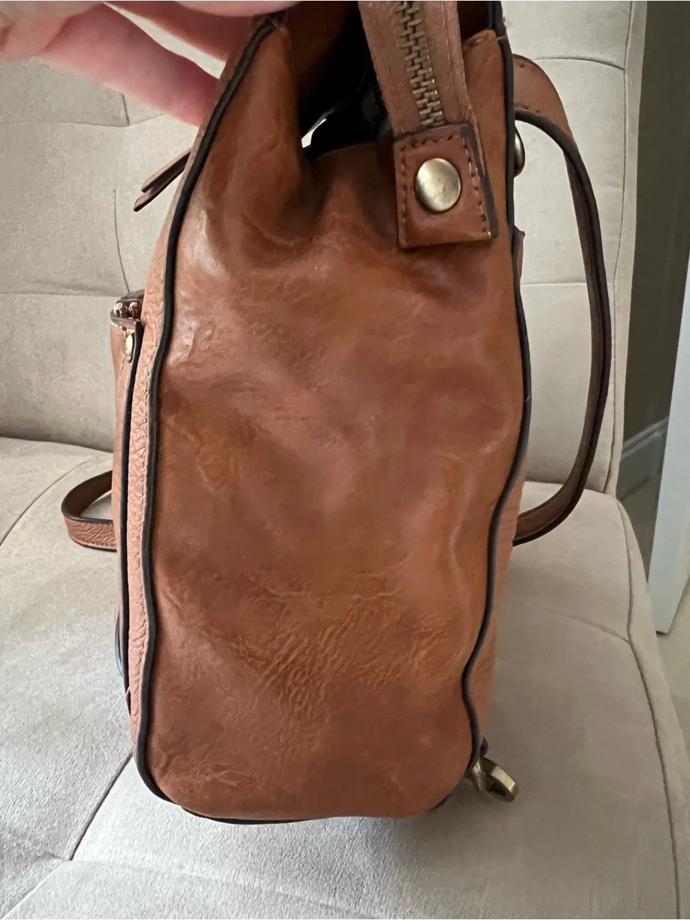 Vintage Perlina Brown Leather Backpack Purse 90s Convertible Shoulder Bag